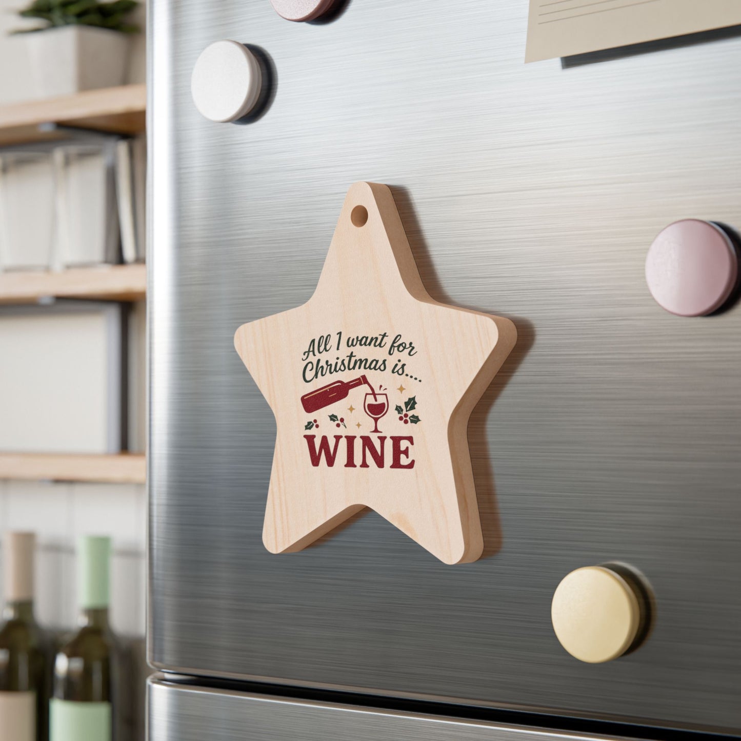 Wine Christmas Wooden Ornament (1pc)