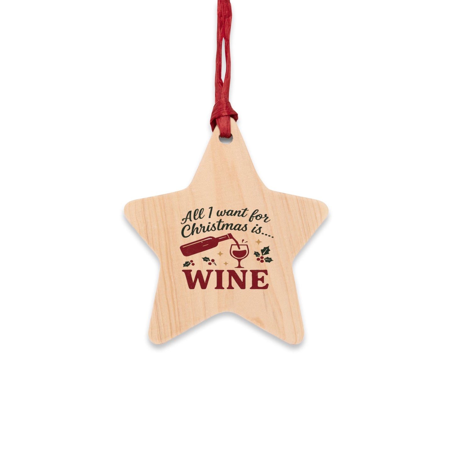 Wine Christmas Wooden Ornament (1pc)